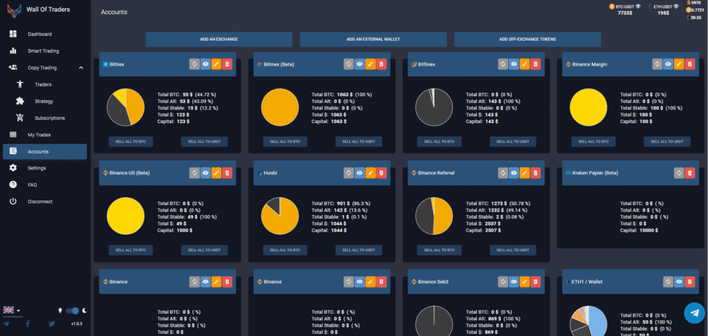 crypto trading account viewing (exchanges, wallets, tokens, coins)