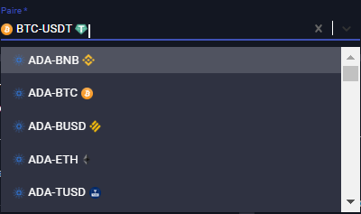 selection of the pair of cryptocurrencies