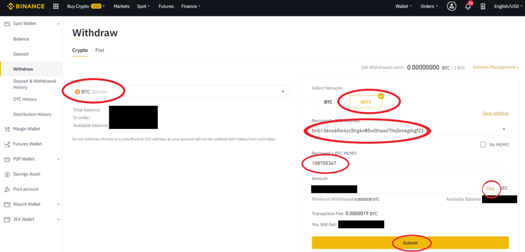 Copy Trading Binance: Withdrawal of Bitcoin BTC on Binance