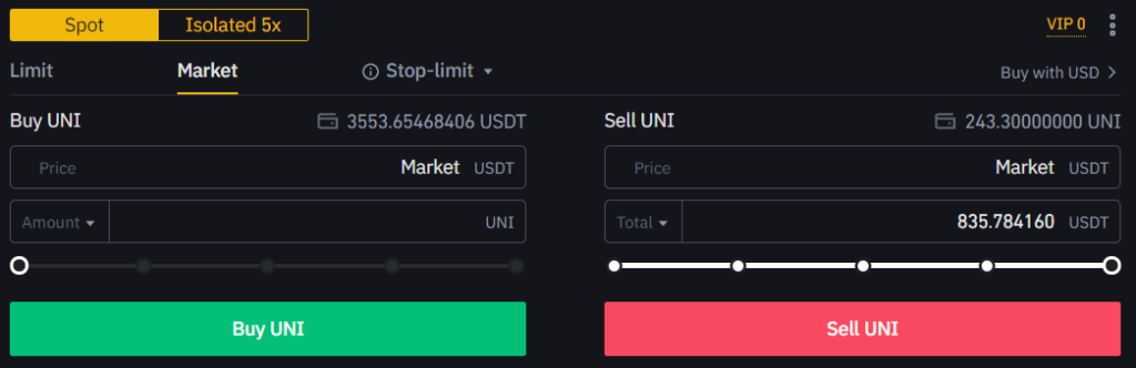 Market Sell on Binance