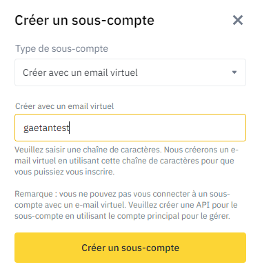 Créer un sous-compte Binance