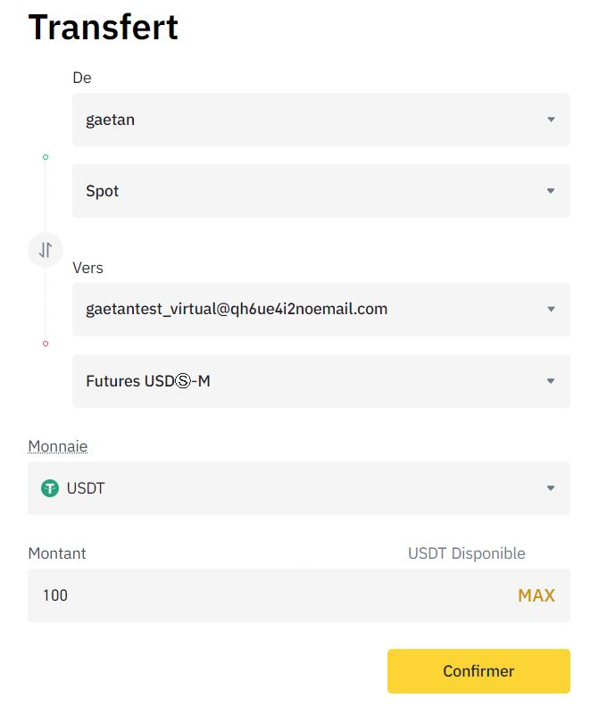 Transfert de fonds de Binance Spot vers Futures