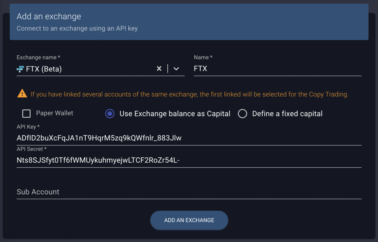 import api keys crypto exchanges